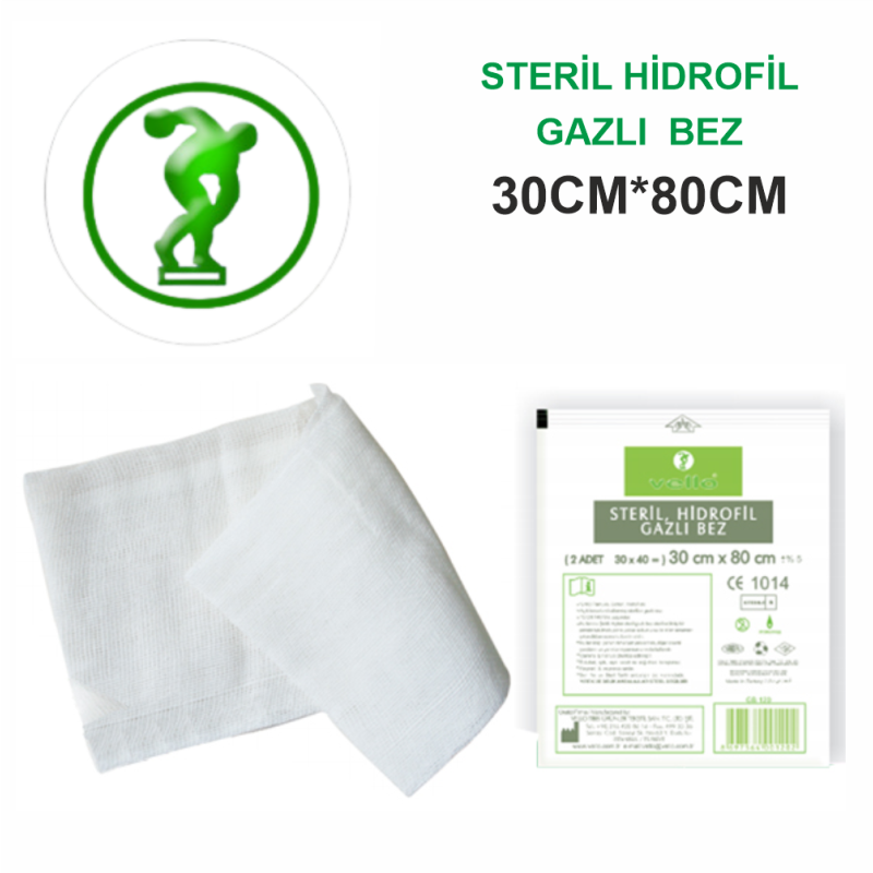 Vello Hidrofil Steril Gazlı Bez 30cm*80cm Vello Hidrofil Steril Gazlı Bez 30cm*80cm